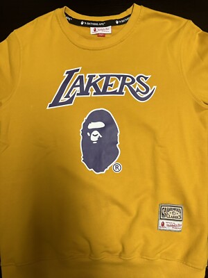 Bape X Mitchell & Ness Lakers Long Sleeve Shirt Size 2XL | eBay