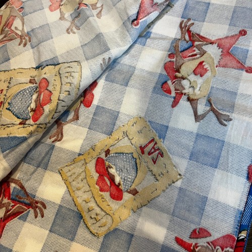 3 Yards Vintage Taz Tasmanischer Teufel kariert Baumwolle Flanell Stoff Warner Bros 44" - Bild 4 von 6