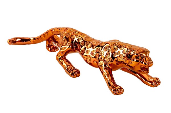 Moderne Skulptur Dekofigur Leopard Aus Kunststein Bronzefarben LäNge 30 Cm-image