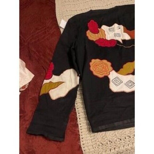 Allure Shacket Embroidered with artsy Buttons Jacket women’s Sz L Black multi - Picture 15 of 16