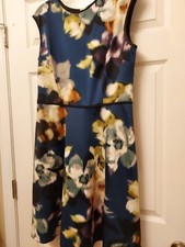 DRESS BARN NAVY BLUE PURPLE AND YELLOW FLORAL DRESS - SIZE 14