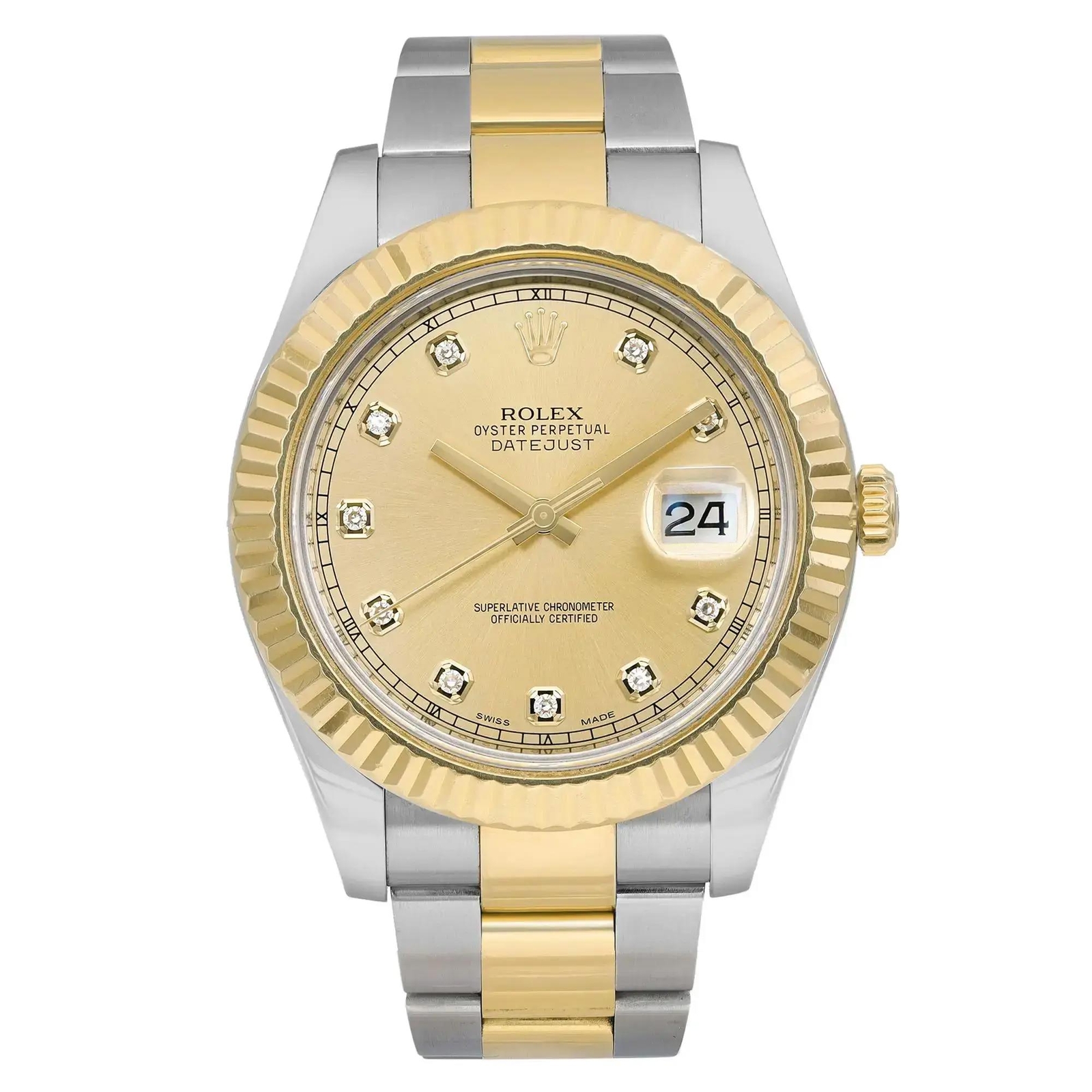 Rolex Datejust II 18K Yellow Steel Steel Diamond Champagne Dial Men Watch 116333