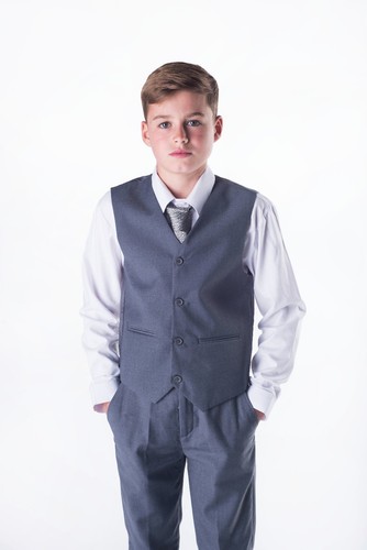 Boys Suits, Grey Boys Wedding Suit, Page Boy Suit, Prom. Formal, Party 5 Piece - Picture 8 of 8