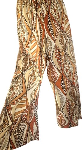 Vintage 70s Disco Jumpsuit Geometric Nylon Wide Leg Pants Belted Medium - Picture 8 of 10