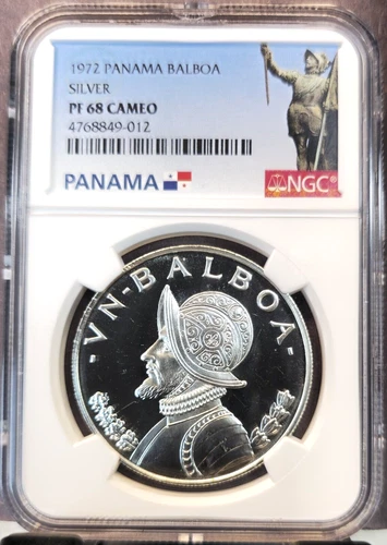1972 PANAMA SILVER 1 BALBOA VASCO NUNEZ NGC PF 68 CAMEO SCARCE HIGH GRADE