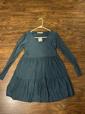 Lush V Neck Crepe Shift Dress Size S Long Sleeve Teal Peacock Boho New