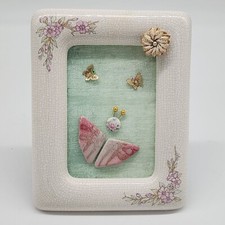 Vintage Inspired Floral Ceramic Butterfly Wall Frame With Crackle Finish  Gold