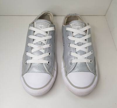 CONVERSE 1UK EUR33 MÄDCHEN JUNGEN SILBER LEDER LOW TOP SNEAKER SCHUHE TURNSCHUHE