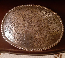 Flower Swirl Floral Ornate Western Cowboy Cowgirl's Belt Buckle With Rope Border