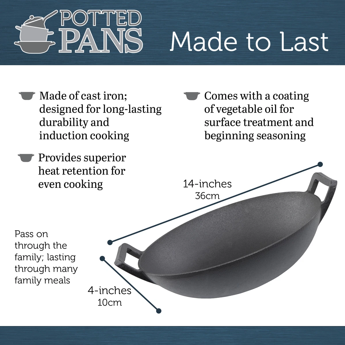 Cast Iron Flat Bottom Wok 14'', Preseasoned