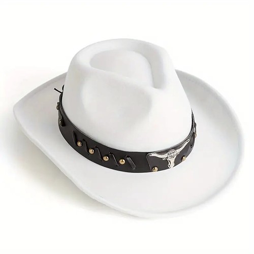 Western Cowboy Cowgirl Hat for Men Women – Black Bull Strap Retro Felt Wide Brim - Picture 32 of 33