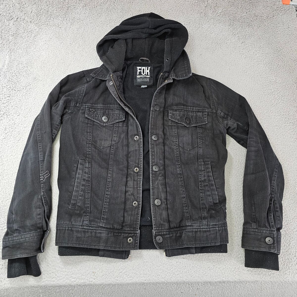 Fox Racing Jacket Mens Small Black Hooded Full Zip Denim Fox Racing Jacket Mens Small Black Hooded Full Zip Denim