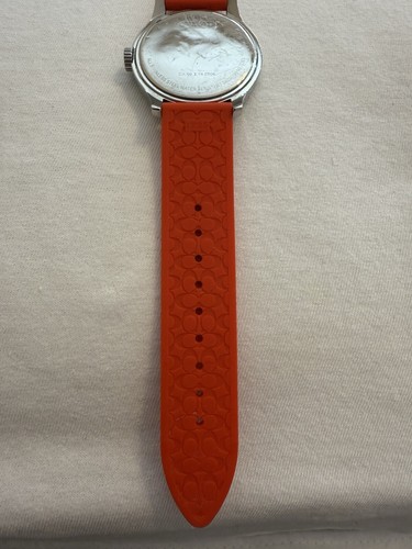 COACH Logo Analog Quartz Silver-tone Orange Rubber Strap Womans Wristwatch - Picture 9 of 17