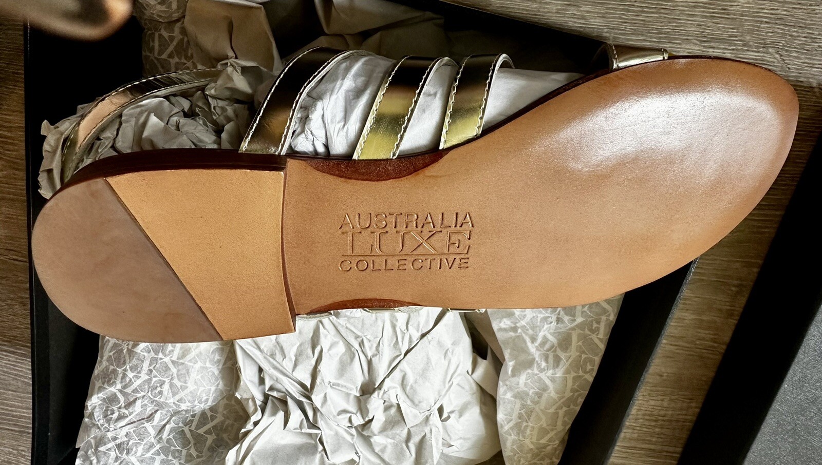 PANTOFOLA D’ORO Sandali nuovi con scatola AUSTRALIA LUSSO ""Palma"" oro metallizzato piatti donna 7 B 38