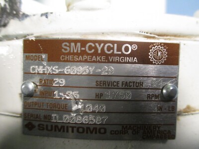 SUMITOMO SM-CYCLO SPEED REDUCER GEARBOX RATIO 29:1 RPM 1750 CNHXS