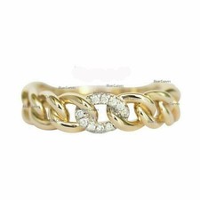 SI Clarity Natural Diamond In Solid 14k Yellow Gold Link Thick Chain Band Ring