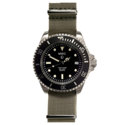 MWC 300m Swiss Quarz Stahl Schwarz Grau Stoff Datum Herren Uhr