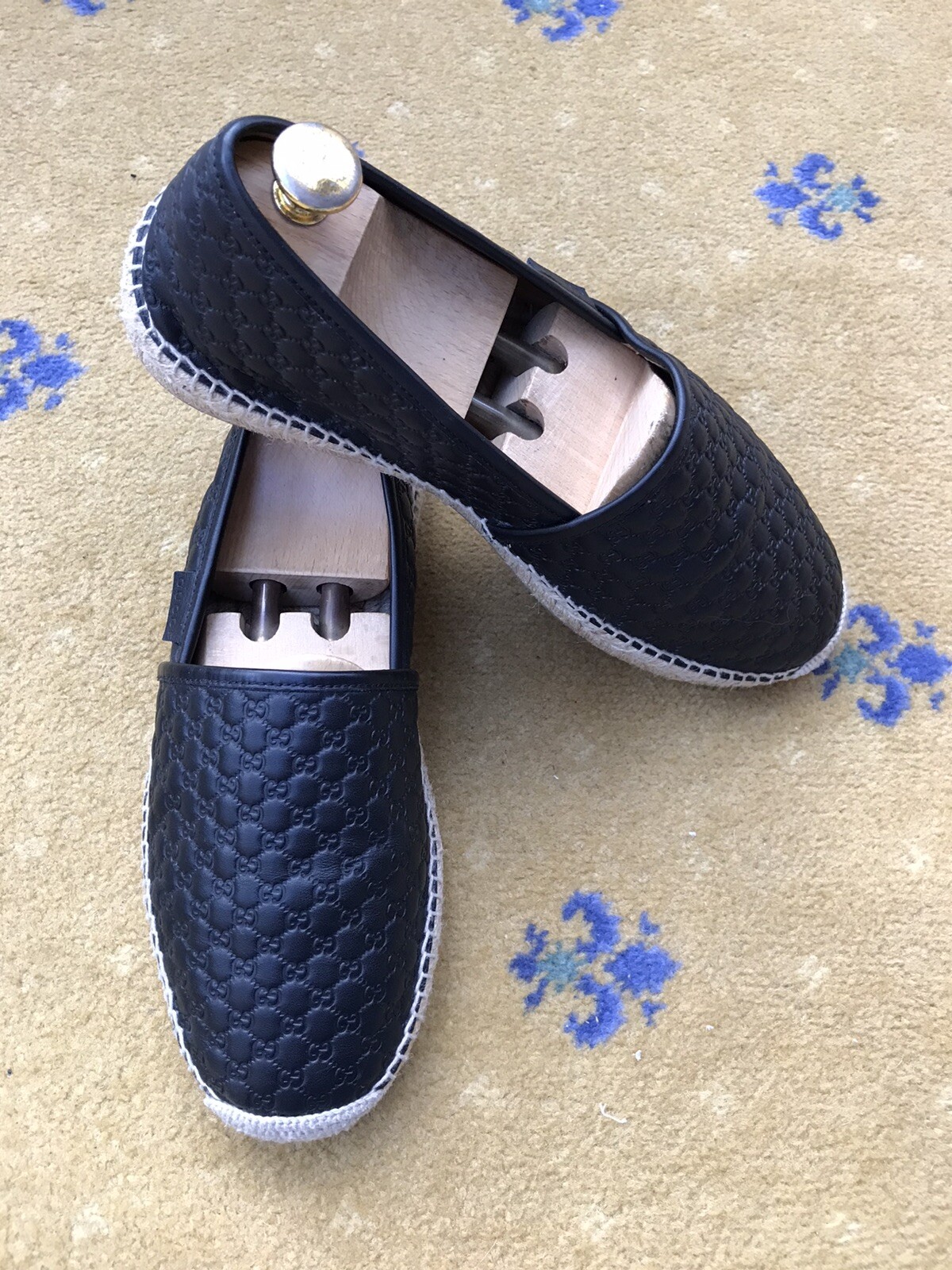 Gucci Loafers Espadrille Shoes Monogram G Black Leather Mens UK 8 US 9 EU 42 thumbnail 5