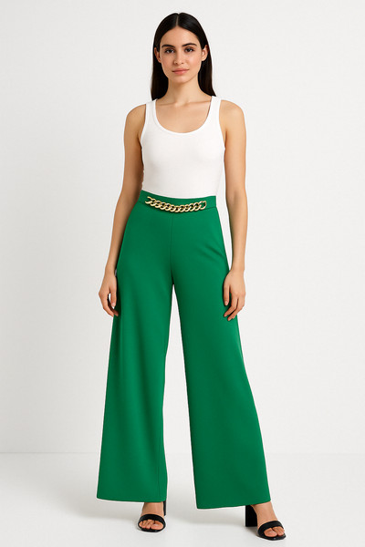Pantalon classe vert clair, vert lime pour femme avec chaine dorée