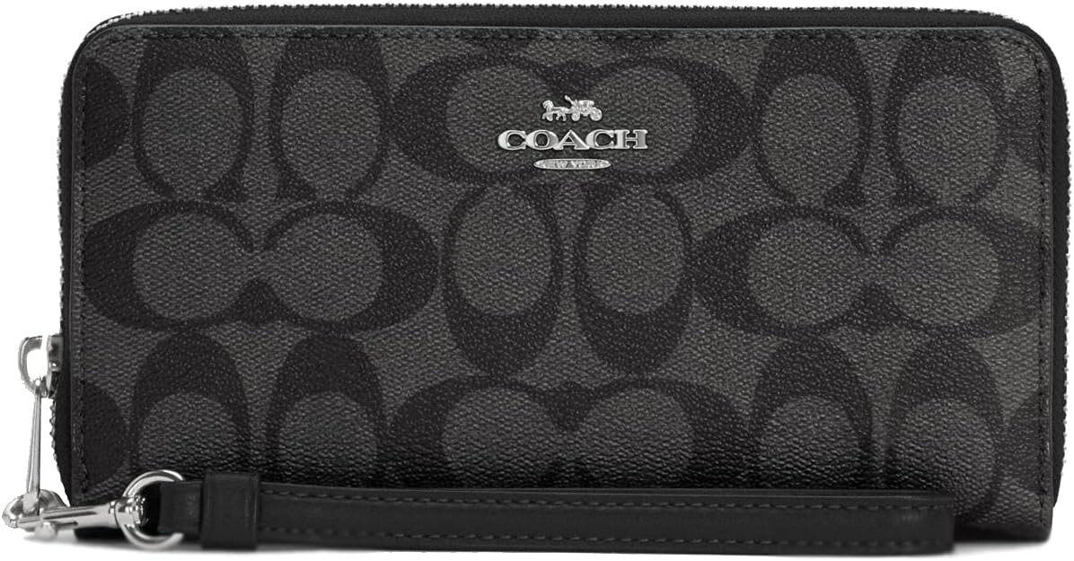 Coach Long Zip Around Wallet in Signature Canvas Brown Black