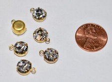 VINTAGE SWAROVSKI crystal RHINESTONE PENDANTS BRASS 39ss 6 BRILLIANT COMPONENTS