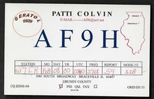 QSL CB Radio CARD"AF9H,Patti Colvin,Grundy Co.,Map of ...",Braceville,IL(Q7616)