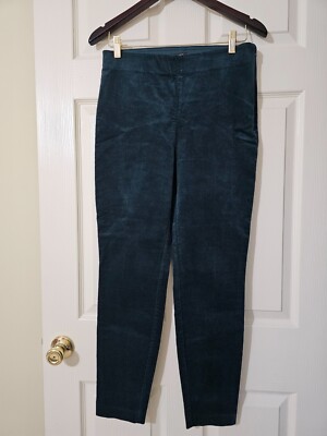 LOFT Teal Green Stretch Corduroy Elastic Waist Side Zip Women's Slim Pants Sz. 6