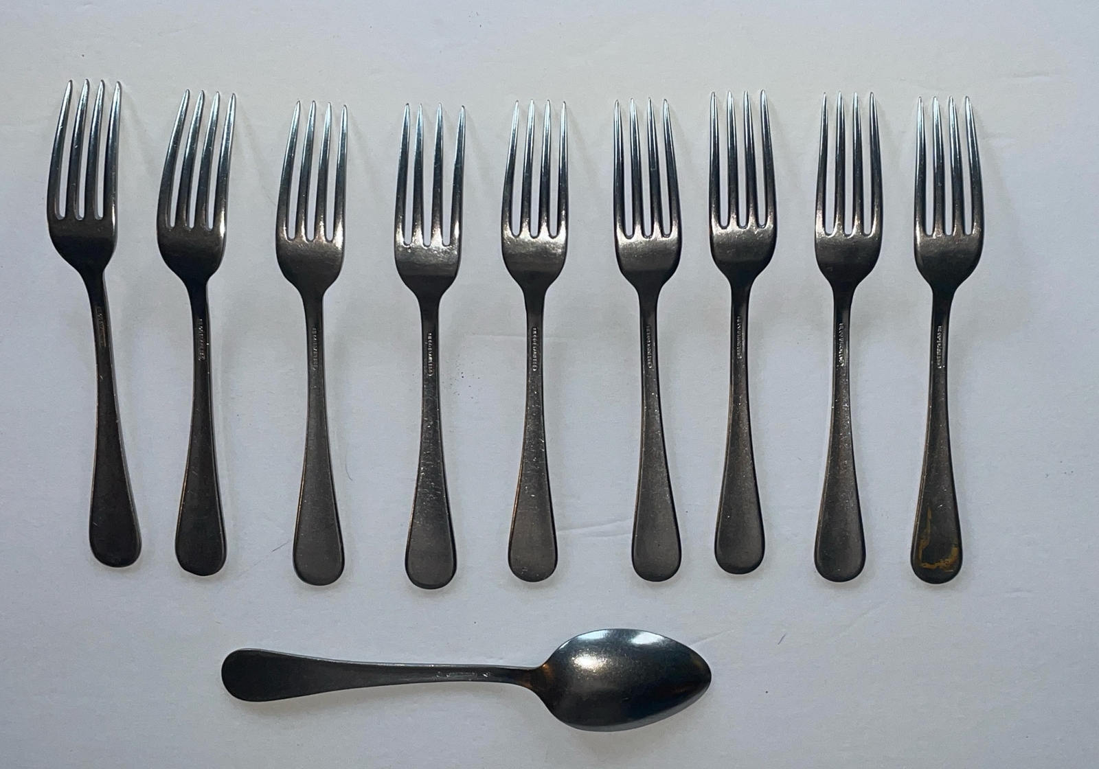 Vintage WWII US Navy 9 Silco Forks Flatware USN & 1 US Soup Spoon