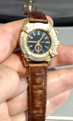 Guess 1993 Japan Movt Quartz Wrist Watch Black Color Dial Brown