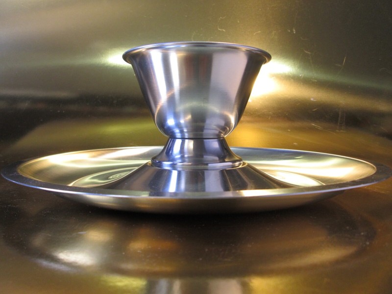 Danish Modern Dip Snack bowl and Tray Stainless Steel Denmark 1970's