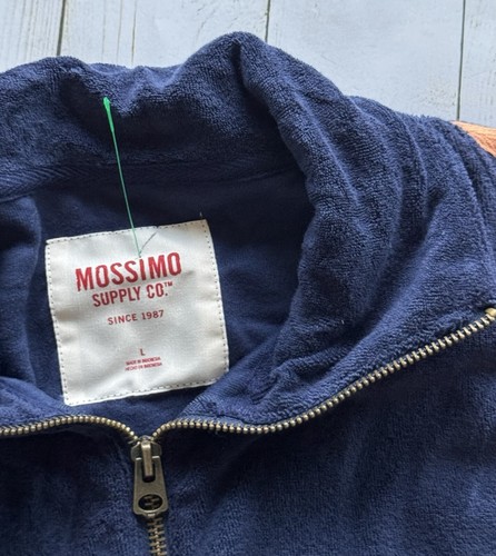 Navy Blue Track Jacket Mens Size Large By Mossimo Full Zip Rainbow Sleeves - Picture 6 of 8