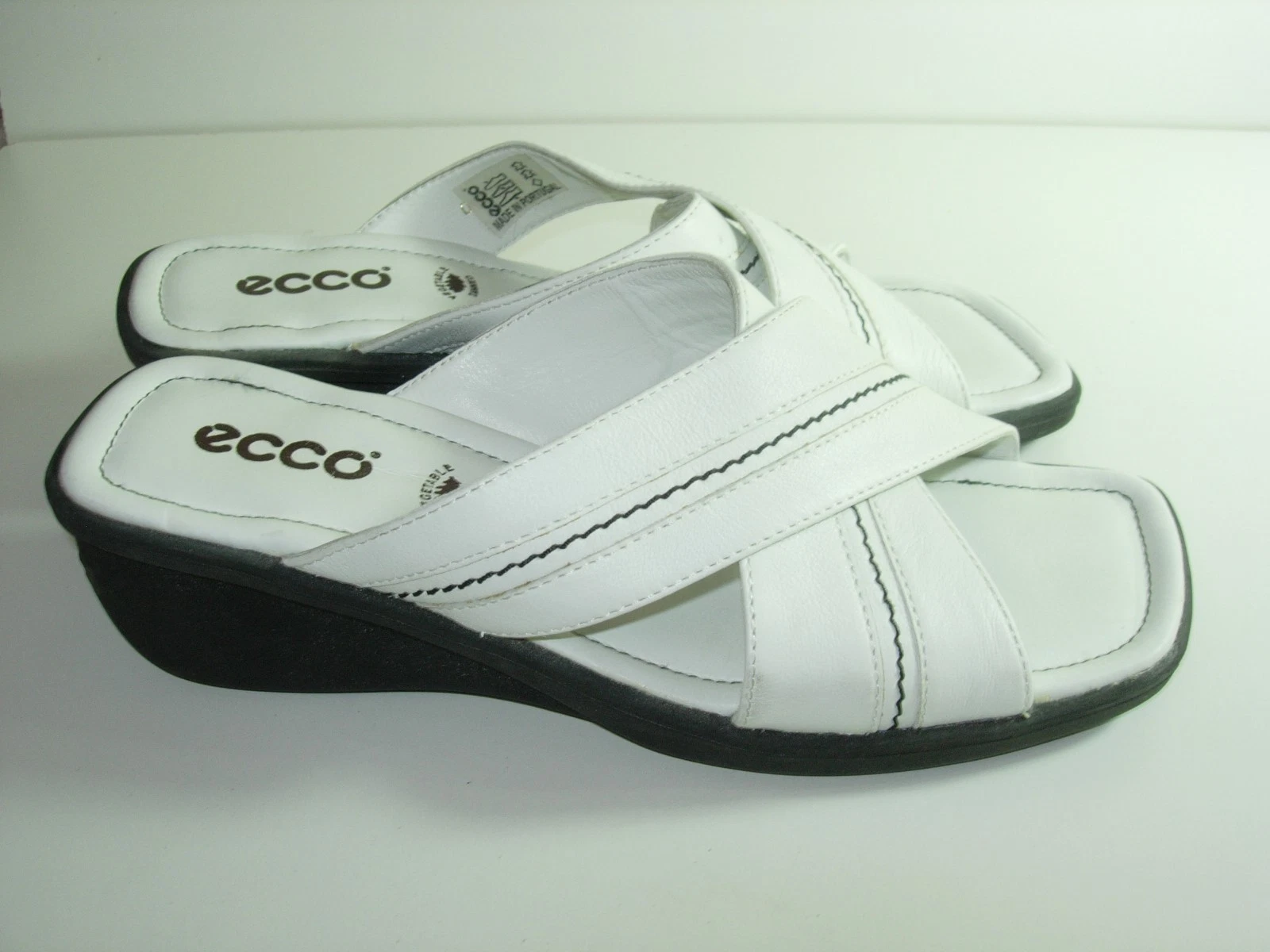 SANDALI DONNA PELLE BIANCA ECCO SLIDES SCARPE CON TACCO CARRIERA MISURA UK 5 5 7 5 M