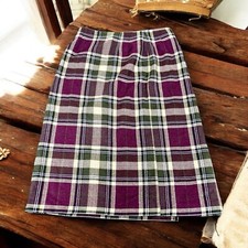 Vintage David Hollis Women's Skirt Size 14 Petite Purple Stripe Plaid Wool Blend