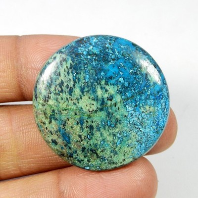Natural Blue Green Shattuckite Cabochon Gemstone Round Shape Loose 44 Cts ST-95