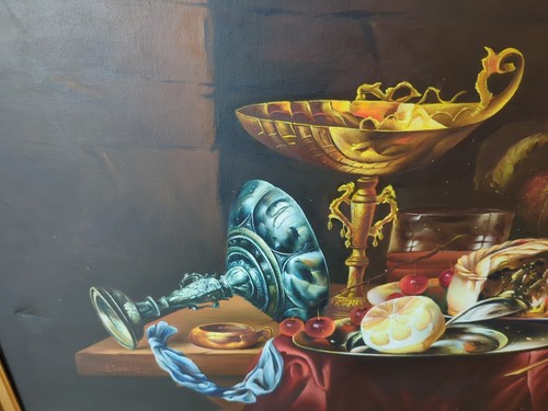 Vintage "Still Life With Fruits Scene" Painting Print- Signed And Framed 44X32 - Picture 3 of 10