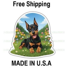 Doberman Dog Grass Vinyl Playful Decal Sticker Cute Pet Puppy A