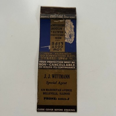 JJ Wittmann Agent 820 Mascoutah Belleville IL Vintage Matchbook Cover SMB20-5