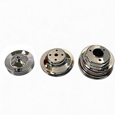 Big Block Chevy Bbc Chrome Long Water Pump Crankshaft Power Steering Pulley Kit