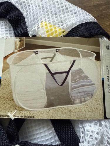 Pop Up Mesh Laundry Basket Triple Sorter 3 Compartment Collapsible Hamper New - Picture 3 of 4