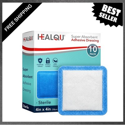 Super Absorbent Adhesive Dressing 4x4 Inches Pack of 10 Breathable Self-Adhesive