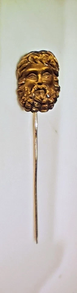 古董老虎之眼 14K 金雕刻胡子希腊神祖斯棒别针 — 第 2/4 张图片