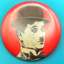 Charlie Chaplin Pinback Button Red Background 2.25 Inch Vintage