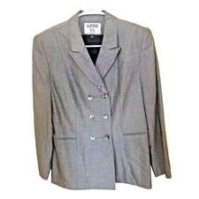 Kasper A.S.L Women Double-Breasted Long Sleeve Notch Blazer Grey Petites 10P