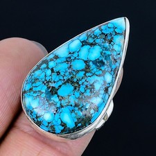 Winsome Tibetan Turquoise Gemstone 925 Sterling Silver Ring Size 6.5