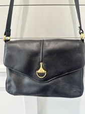 Etienne Aigner Vintage Shoulder Bag Black Crossbody Leather Gold Trim