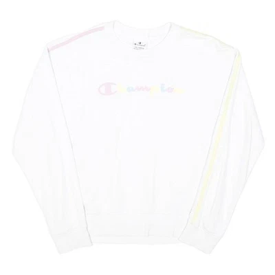 CHAMPION Sweat à Capuche Col Rond Pastel à Rayures Blanc 15Y Coton - Photo 1/4