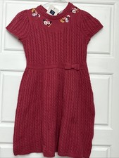 Janie and Jack Sweater Knit Embroidered Raspberry Dress Sz 10 NEW