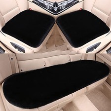 1 Set 3 pcs Soft Fluffy Auto Seat Cover Faux Wool Auto Front Back Seat Black