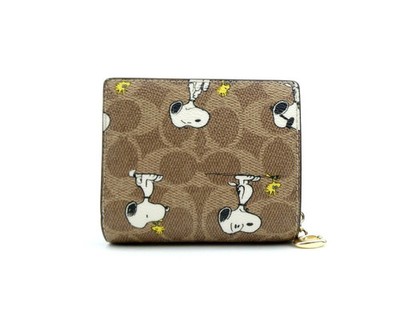 Coach X Peanuts Snap Wallet In Signature Canvas With Snoopy Print