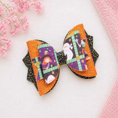 Halloween Haarschleife Clip Mädchen | Orange Glitzer Geist Party Geschenk